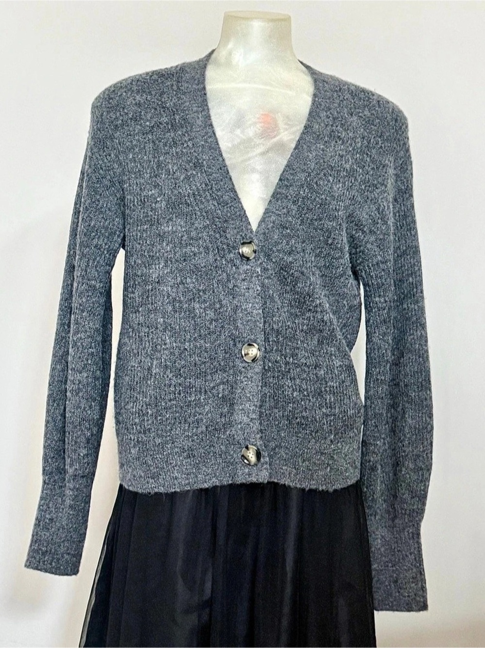 Quince Alpaca-Wool Cardigan Gray Button Up V-neck Medium